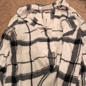 white and black half button up flannel overshirt